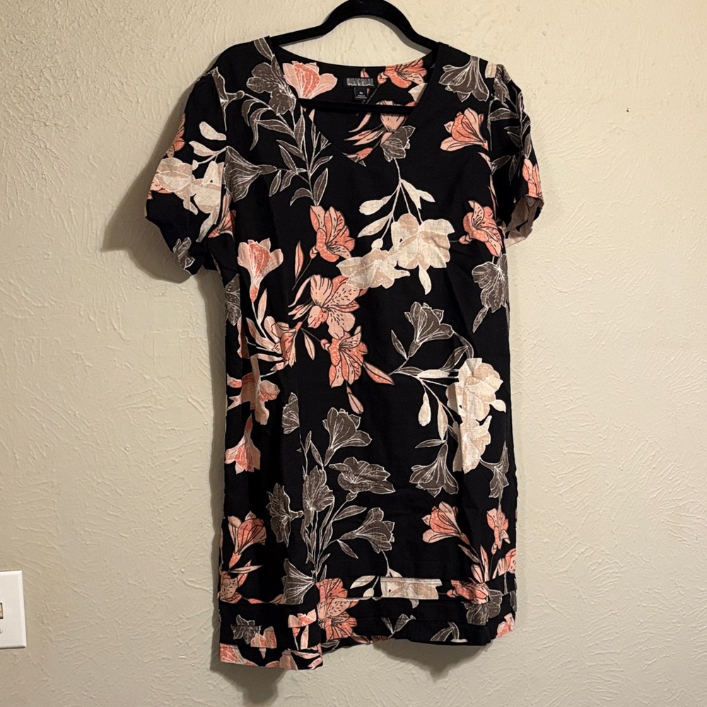 Nicole Miller Black Dress with Pink and Cream Floral Design